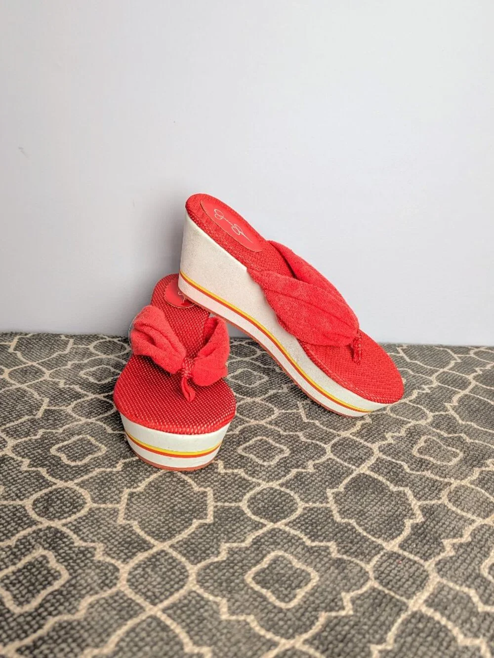 JESSICA SIMPSON Red Terry Cloth Platform Sandals Sz 9M